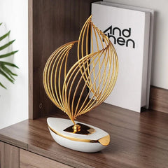 Abstrakte Skulptur aus Keramik und Metall, Farbe: Grün, 29x17x9 cm im modernen Stil