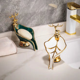 Blattförmige Seifenschale – Keramikdeko mit Hirsch