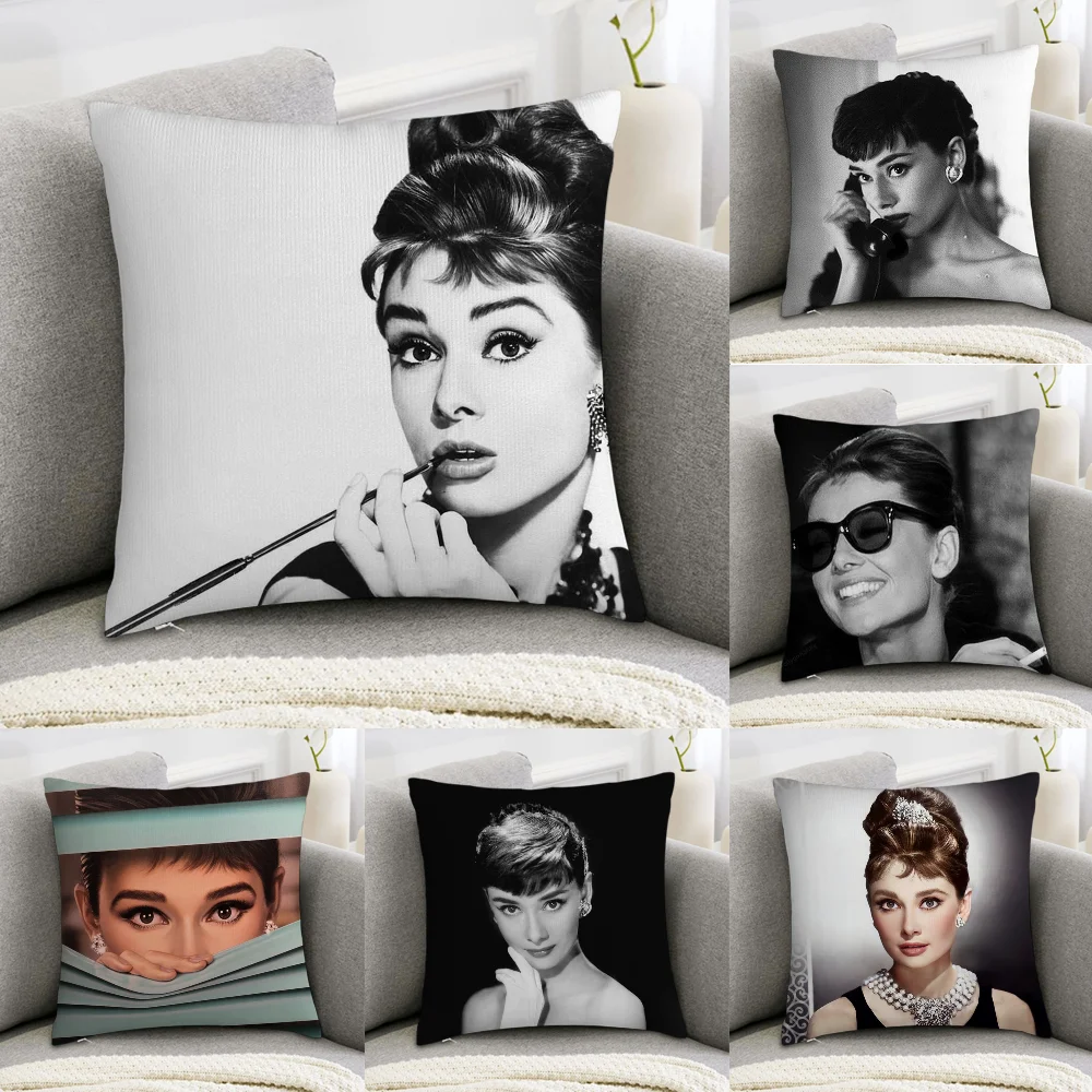 Audrey Hepburn Kissenbezug aus Plüsch Polyester, doppelseitig bedruckt, in verschiedenen Farben und Grössen