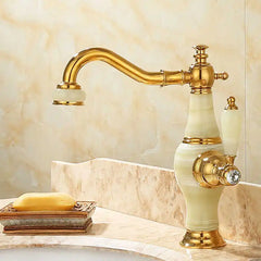 Badezimmer Wasserhahn – Messing & Jade – Gold Finish