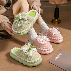 Baumwollpantoffeln – Flanell Schleifen-Design – Warmer Heimkomfort