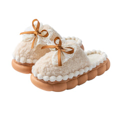Baumwollpantoffeln – Flanell Schleifen-Design – Warmer Heimkomfort