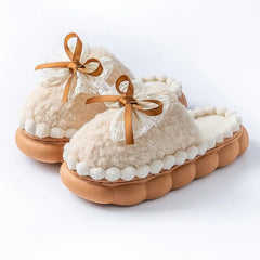 Baumwollpantoffeln – Flanell Schleifen-Design – Warmer Heimkomfort