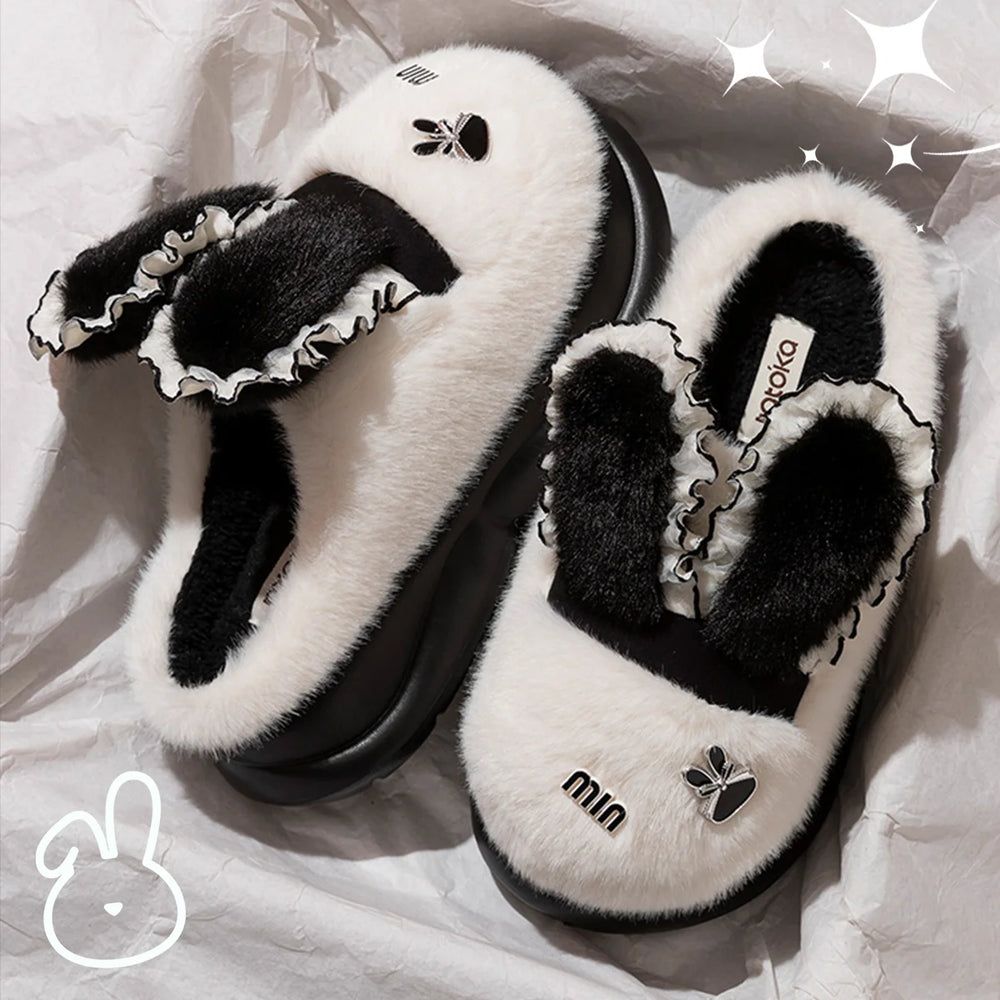 Baumwollpantoffeln – Tiermuster Pelz – Indoor Winter