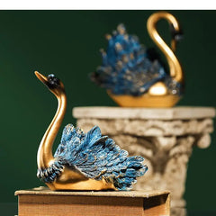 Blaue Feder Schwan Figur – Moderne Resin Tier Tischdeko