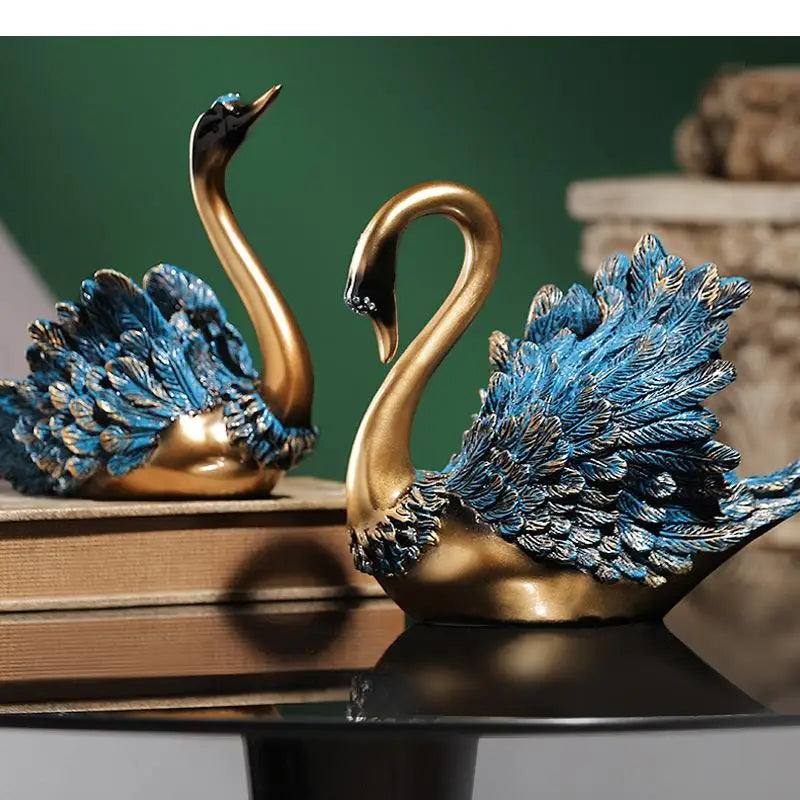 Blaue Feder Schwan Figur – Moderne Resin Tier Tischdeko