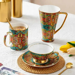 Bohemian Keramik Kaffeeset - Klassischer Stil mit Löffel