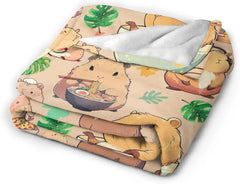 Coral Fleece Decke mit Cartoon-Muster, Farbe: Capybara, Grösse: 150x200 cm, aus Polyester