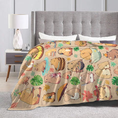 Coral Fleece Capybara-Decke aus Polyester, Cartoon-Muster, 100x120cm