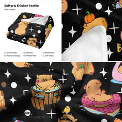 Capybara Kuscheldecke aus weichem Flanell mit Cartoonstil Design, Farbe: Mehrfarbig, Grösse: 150x220cm