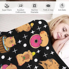 mehrfarbige Capybara Kuscheldecke aus Polyester im Cartoonstil 150x220 cm