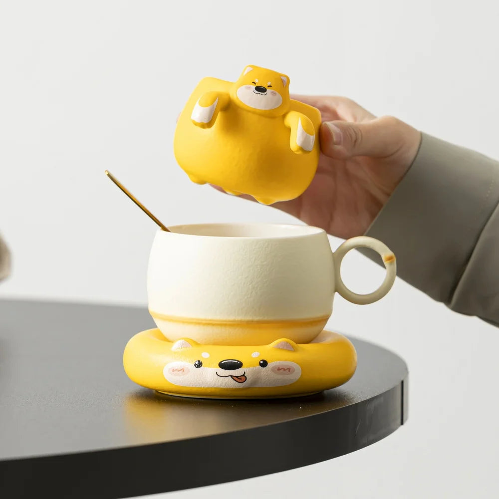 Cartoon-Hund Becher – Porzellan mit Löffel – 210ml