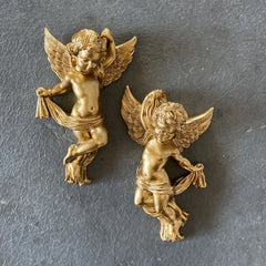 Cherub-Engel-Statuen – Goldenes Harz 14x8cm