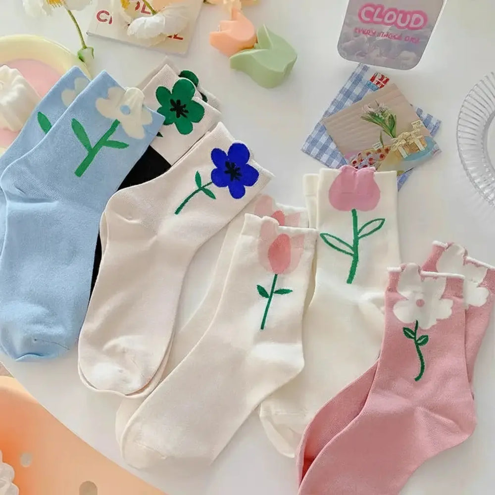 Damen Blumen Socken – Koreanisch – Atmungsaktiv