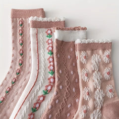 Damen Rosa Blumensocken – Baumwoll-Mix – Allesset