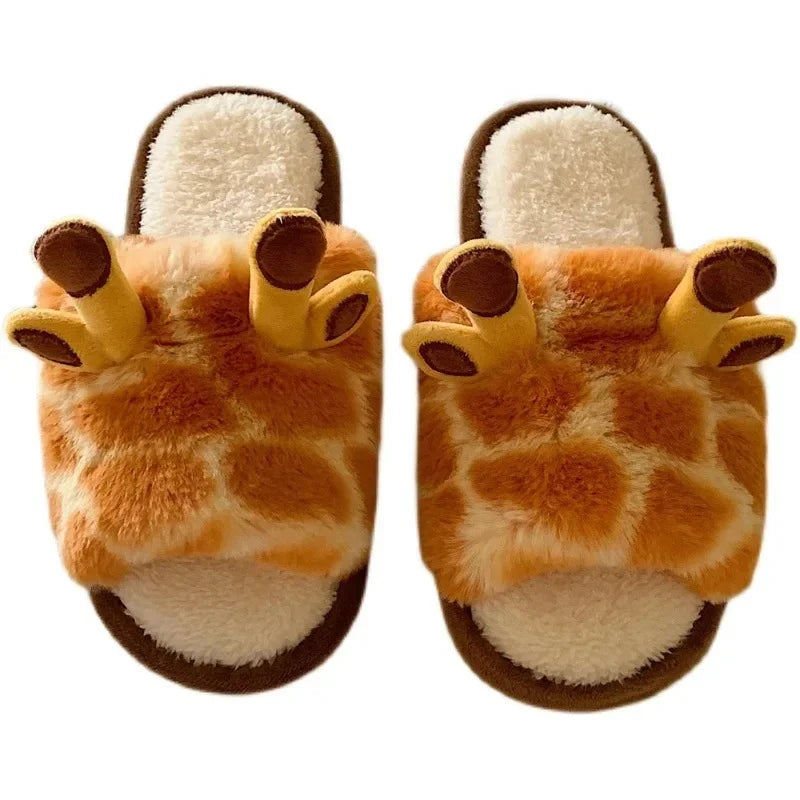 Damen Winterhausschuhe – Plüsch Giraffen Design