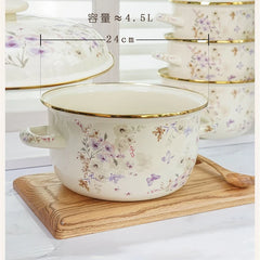 Eleganter Emaille Kochtopf – Florales Handdesign 3.3L