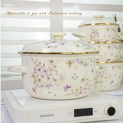 Eleganter Emaille Kochtopf – Florales Handdesign 3.3L