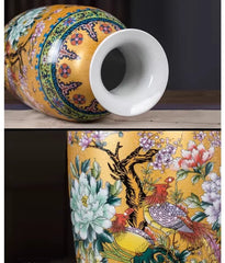 Goldene Keramikvase im klassischen Stil, 36cm hoch, für Wohnzimmer