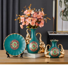 Europäisches Keramikvasen-Set in weiss für stilvolle Wohnzimmerdekoration