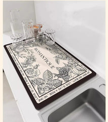 Floral bedruckte, mehrfarbige Abtropfmatte aus Diatomit in 50x60 cm