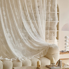 Beiger Pastoraler Vorhang aus Polyester, Grösse B200xH260cm mit Stangentasche