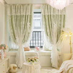 Grüne Spitzengardinen aus Polyester, B150cmxH250cm, elegant