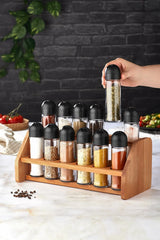 Gewürzregal Set – Modern Glas mit Holzständer – 8-12 Teile Küchenorganisator