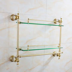 Goldenes Glasregal – Messing Doppelt Wandmontage