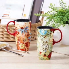 Kaffee Tasse – Keramik Cartoon mit Deckel – 500ml