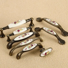 Vintage Möbelgriffe - Keramik & Zinklegierung - Antik Bronze