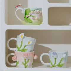 Handgefertigte Porzellantasse – 3D-Blumendesign 350ml