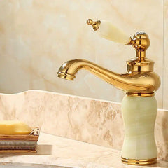 Badezimmer Wasserhahn – Messing & Jade – Gold Finish