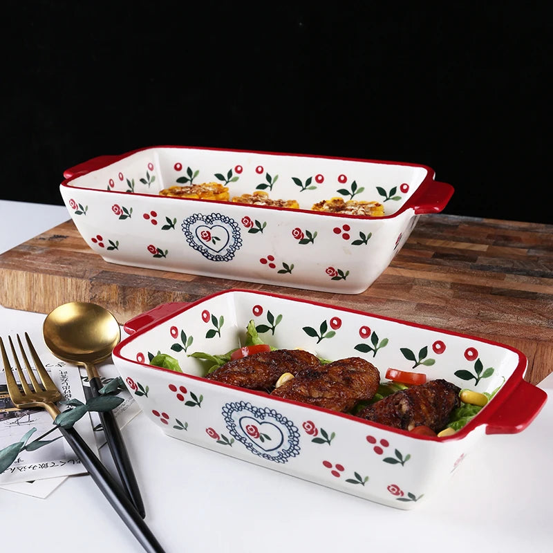 Keramik Backform – Doppelgriff Pflanzenmuster