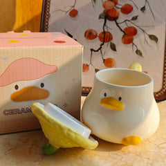 Keramiktasse - Niedliches Cartoon-Design mit Deckel - 400ml