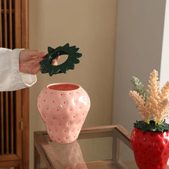 Keramikvase in Erdbeerform, Rosa und Rot, für das Wohnzimmer