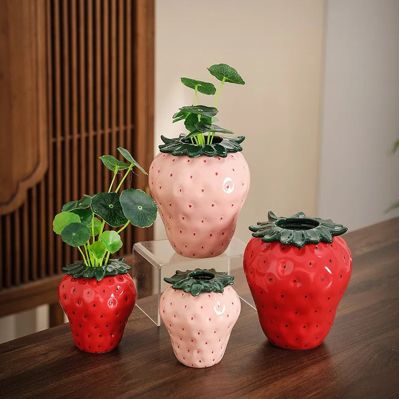Keramikvase in Erdbeerform, rosa M, für Wohnzimmer, modern