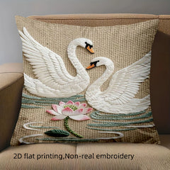 Kissenbezug – Jutestil – 45x45cm Gestickter Schwan