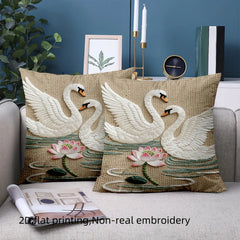 Kissenbezug – Jutestil – 45x45cm Gestickter Schwan