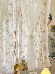 Küchengardinen aus Baumwolle-Leinen mit Blumenmuster, Farbe: Weiss, Grösse: Breite140xHöhe120cm, Verarbeitung: Stangentasche