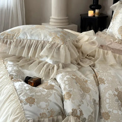 Luxuriöses Jacquard Satin Duvet – Beige Baumwoll-Hochzeitsset