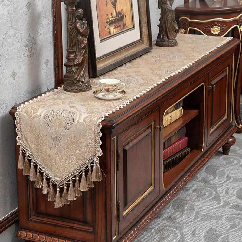 Luxus-Jacquard-Tischläufer im europäischen Stil, besticktes Pflanzenmuster aus Baumwoll-Polyester, Farbe: E, Grösse: 35x220cm