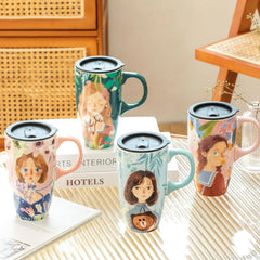 Mädchen Keramikbecher – 500ml, mit Deckel