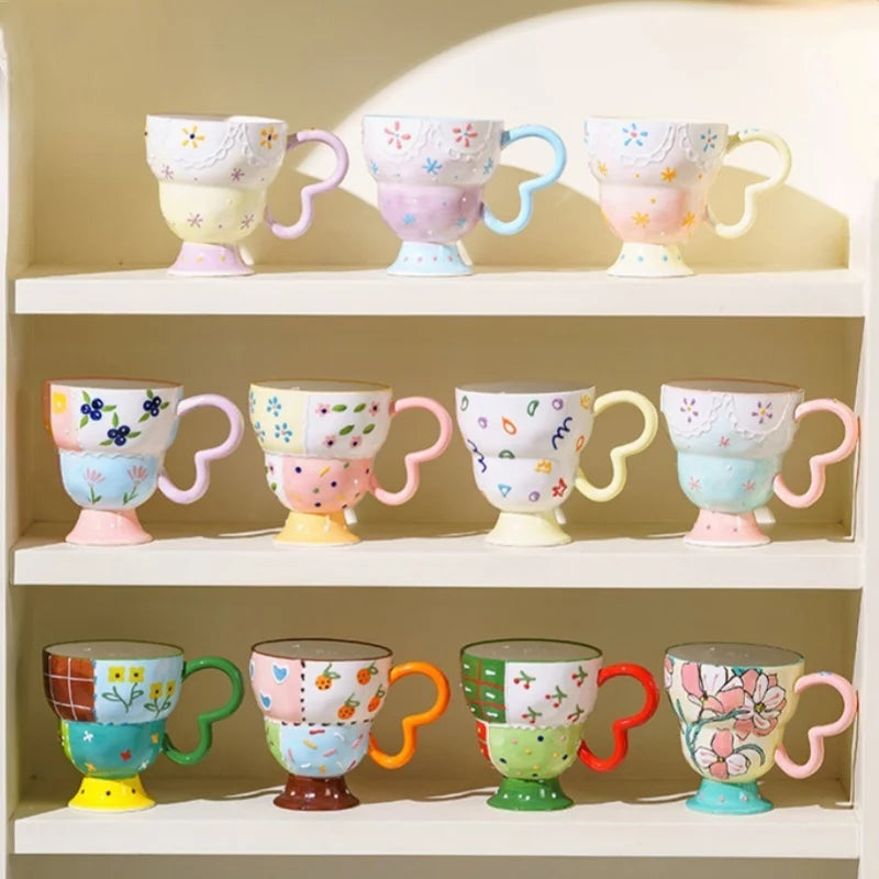 Niedliche Keramiktasse – Handbemaltes Relief – 400ml