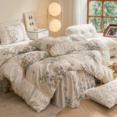 Pastorale Blumen Bettwäsche Set – 100% Baumwolle mit Spitzen
