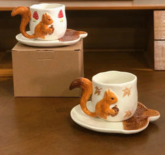 Porzellan-Teetasse & Untertasse - Eichhörnchen-Design - 350ml