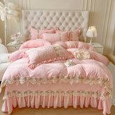 Rosa Samt Bettwäsche Set mit Blumenmuster Grösse King 220X240cm