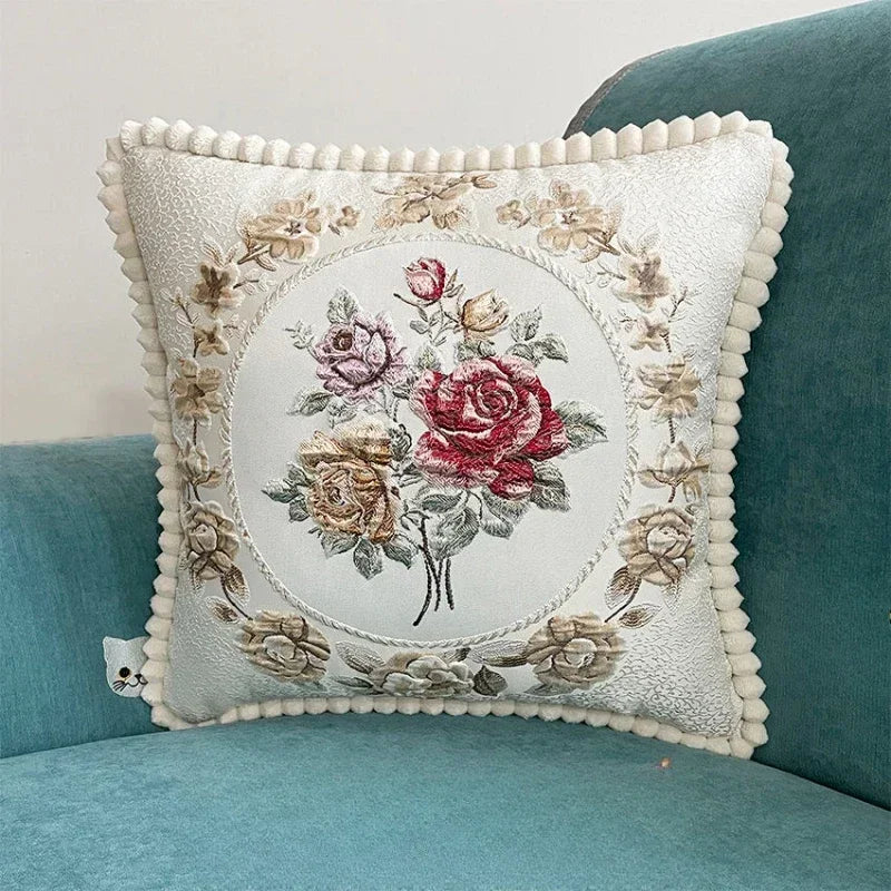 Quadratische Stickerei-Kissenhülle - Polyester/Baumwolle - 48x48cm