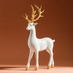 Moderne Harz-Rentierfigur in Weiss, Kombination Hirsch
