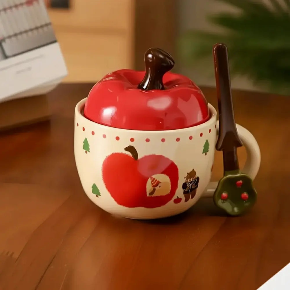 Retro Apfelbaum Tasse – Keramik mit Deckel – Zuhause